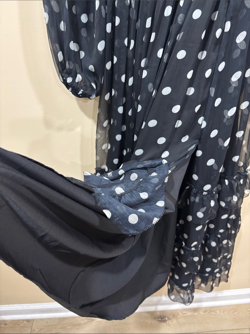 NWT Free People Polka Dot Long Sleeve Maxi Dress Black Size Small - Picture 12 of 16
